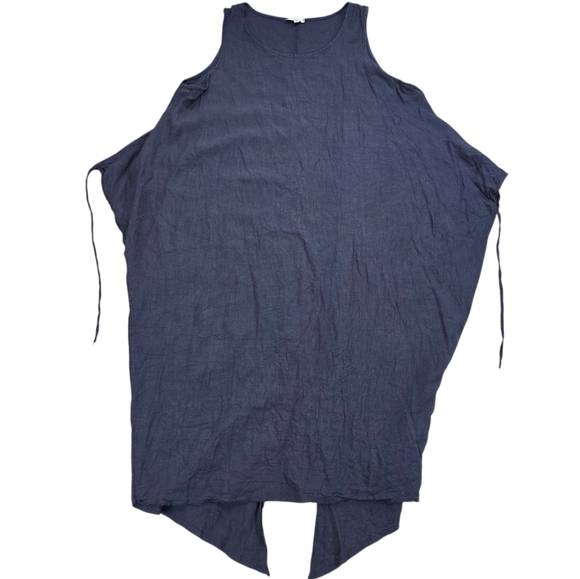 Vasna Made in Italy 100% Linen Navy Maxi Dress Sleeveless Side Ties Lagenlook 2X - Picture 1 of 10